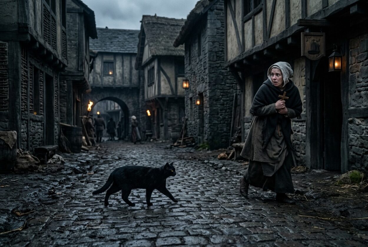 In medieval Europe, superstitious people believed black cats were messengers or incarnations of witches. Seeing one cross your path was like having a curse drawn directly across your way.