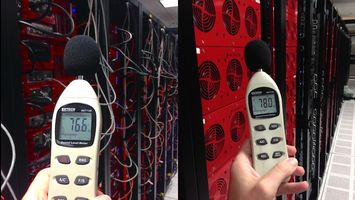 A sound level meter recording dBA levels from data centers.