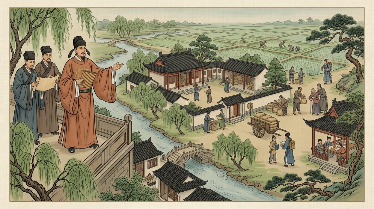 As the Song Dynasty economy developed, the scholar-official class emphasized clan organizations and moral education. Fan put this concept into practice by purchasing farmland for charitable use in Suzhou to establish the Fan Clan Charity Estate, thereby transforming personal wealth into a family trust.