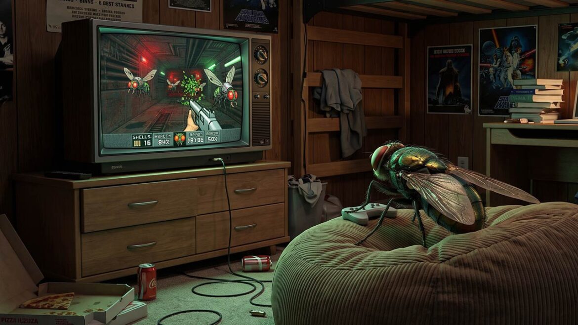 A fly playing Doom.