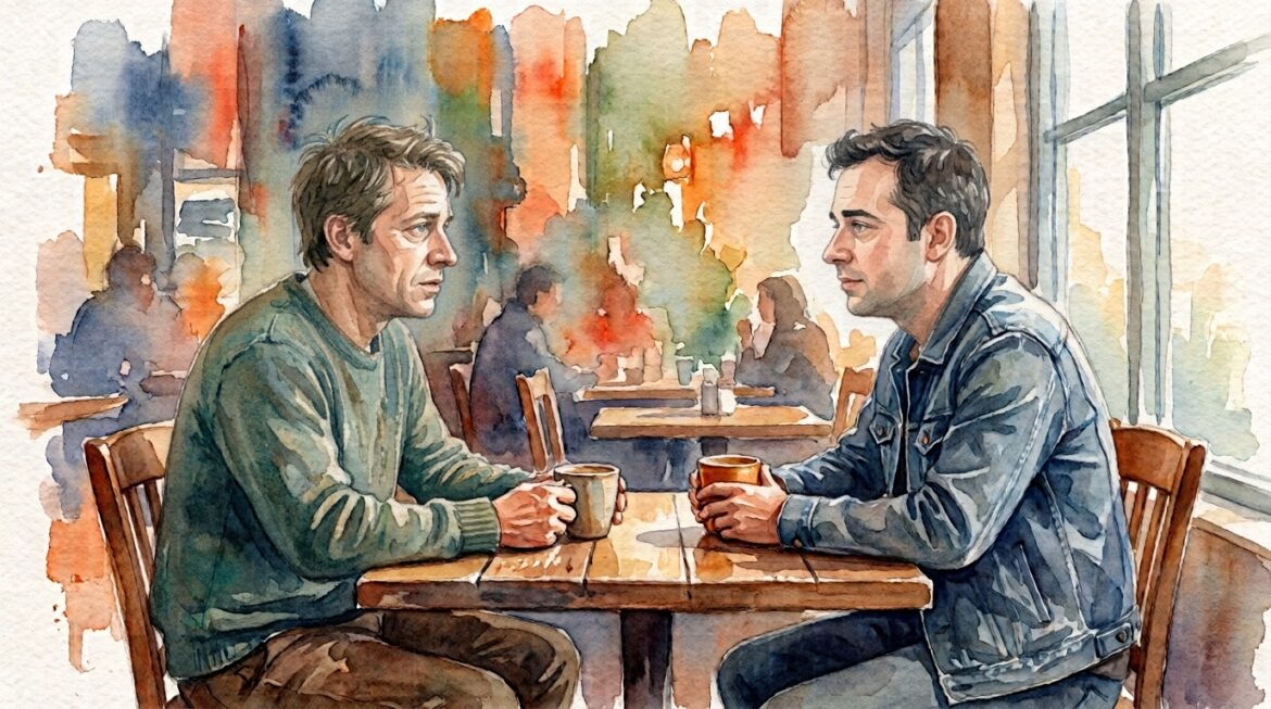 Two friends having coffee.