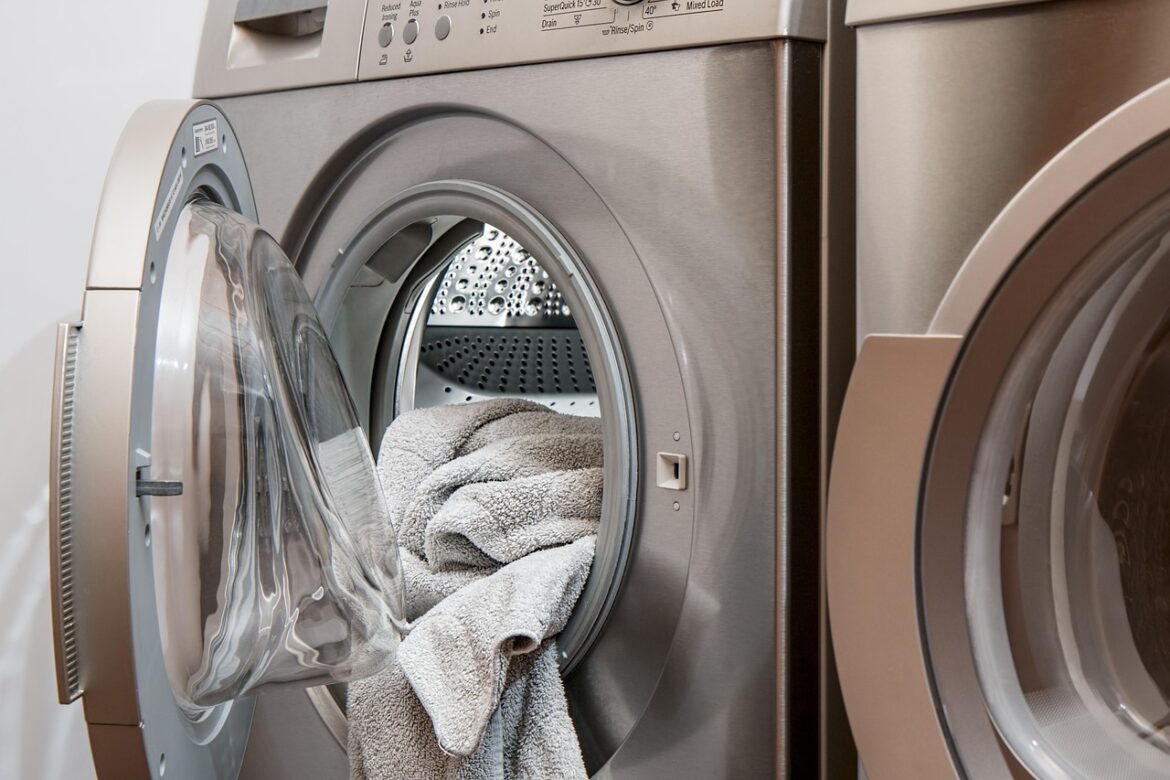 Laundry in a front load washer.