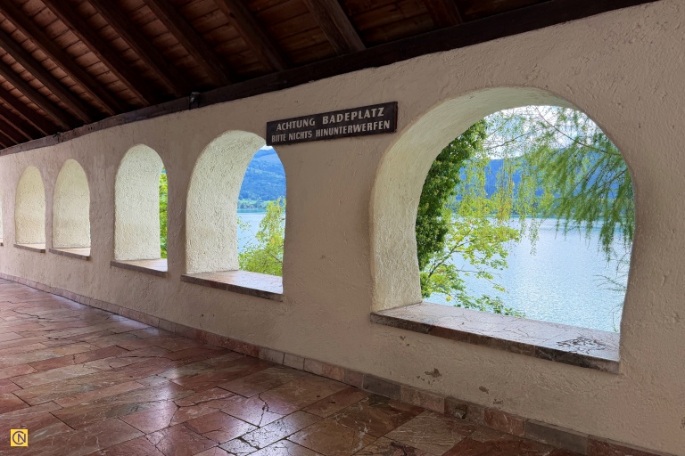 Arched windows along the cloister of St. Wolfgang’s Pilgrimage Church in Austria.  