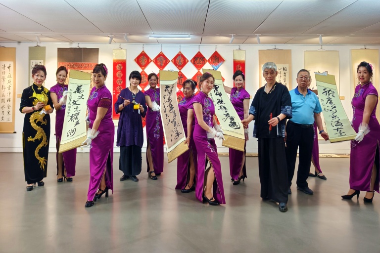 Several renowned calligraphers displayed their works after demonstrating their skills during the opening ceremony of the 2026 Keelung City Calligraphy Association Members’ Exhibition.