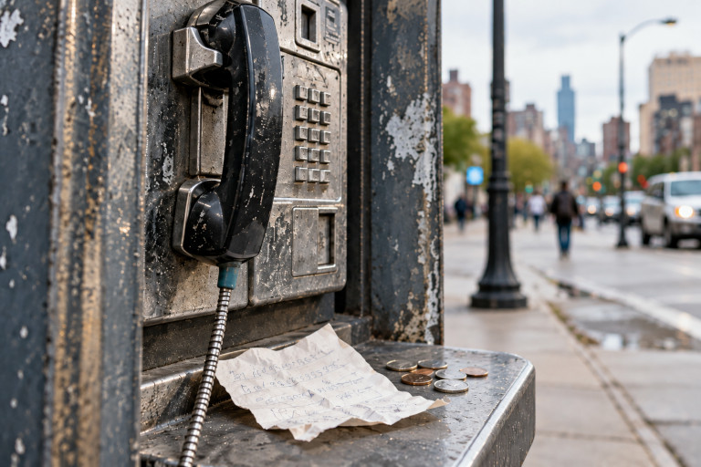 Harry Sanders used public payphones while moving between shelters to contact former colleagues and clients while searching for work.