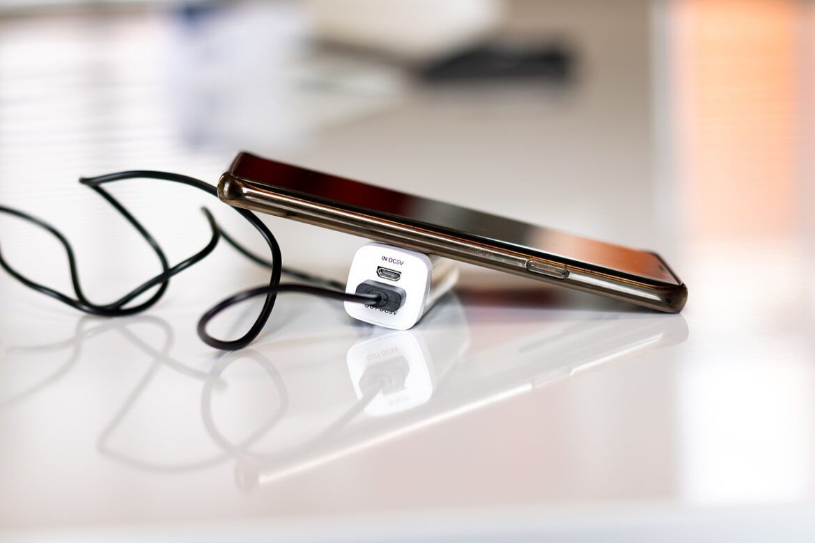 Charging a smartphone.
